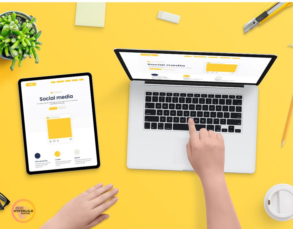 Tablet and laptop with yellow background